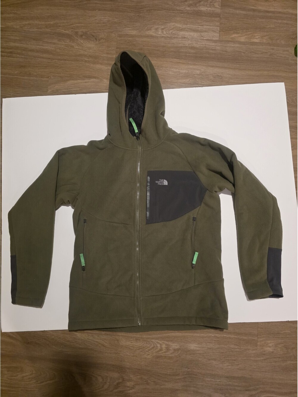 North Face Hooded Zip Up Jacket Men's Small Green Fleece Lined